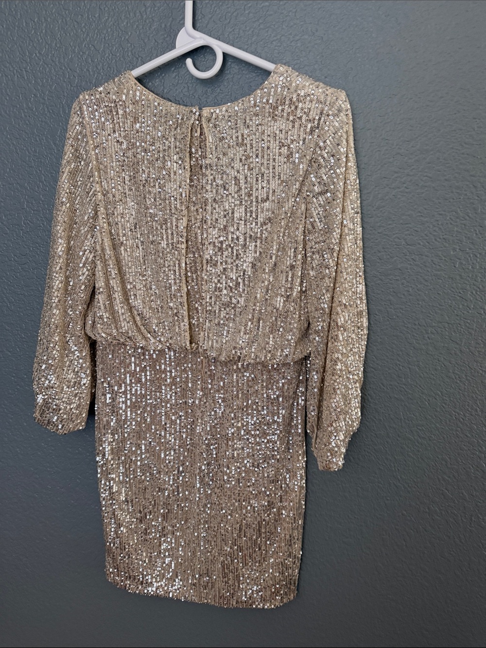 Eliza J beige and silver Sequin V-Neck Mini Dress longsleeve - Picture 2 of 15